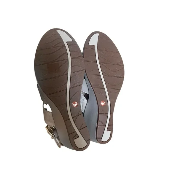 Clarks Un Plaza Go Combi Stone‎ Leather Wedge Sandal Sz 7 - Picture 10 of 16